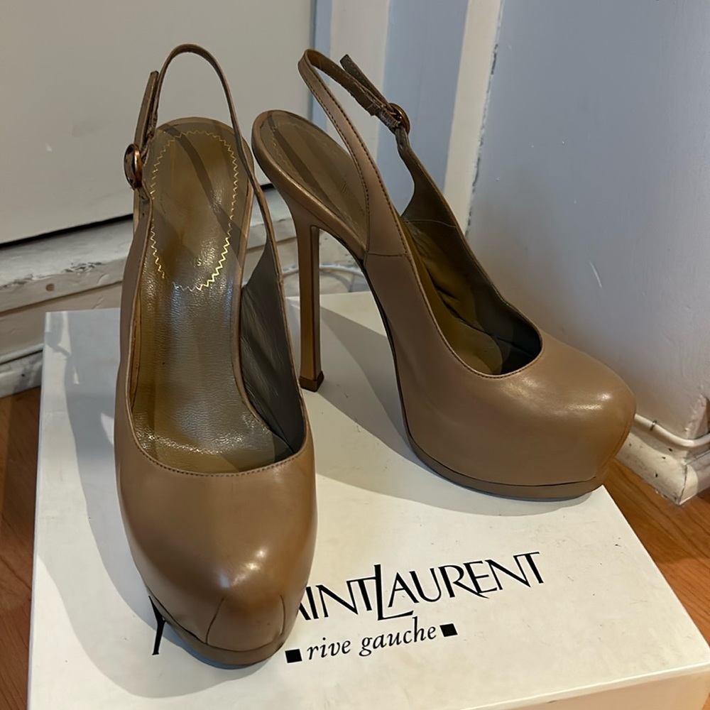 Yves saint Laurent ysl nappa nude tribtoo 105 sling back 35.5